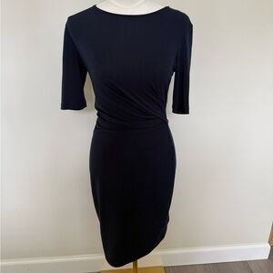 Banana Republic Womens Bodycon Ruched Dress Crew Neck Short Sleeve Navy Blue